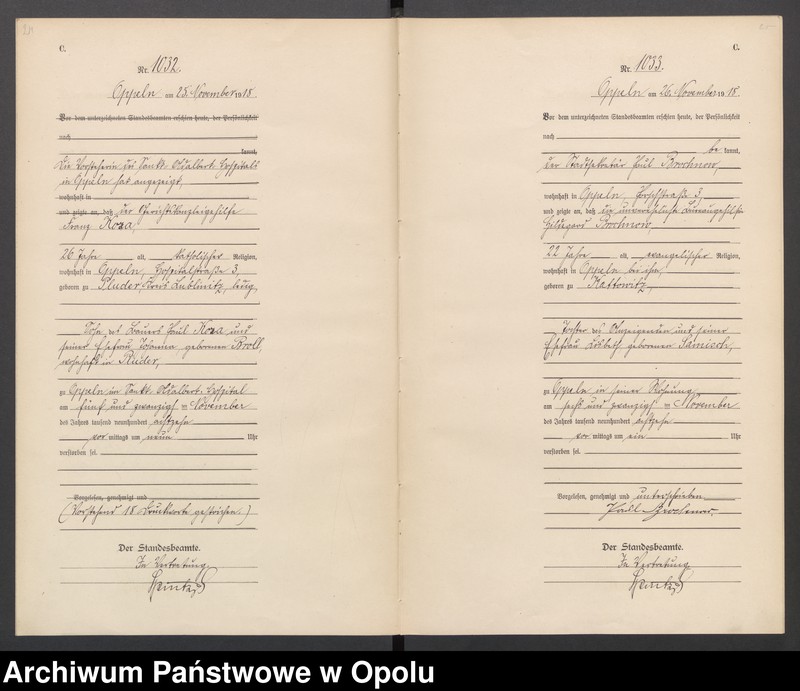 Obraz 16 z jednostki "[Rejestr zgonów] 1918 Tom III Nr 1010-1124"