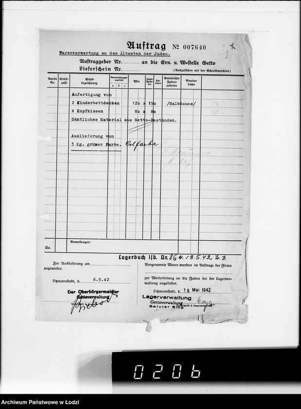 Obraz 6 z jednostki "Warenverwertung am Lager 99. [Aufträge] 7601-7640"