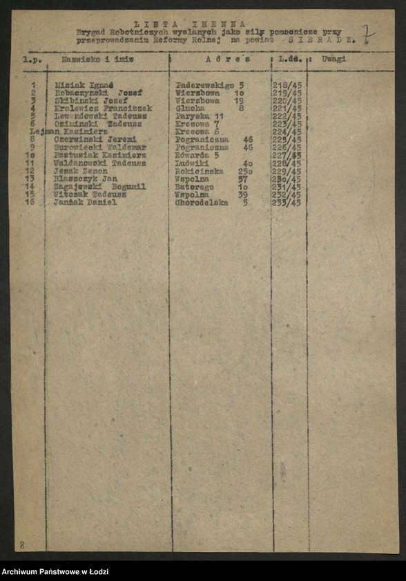 Obraz 8 z jednostki "Wykazy aktywu biorącego udział w reformie rolnej"