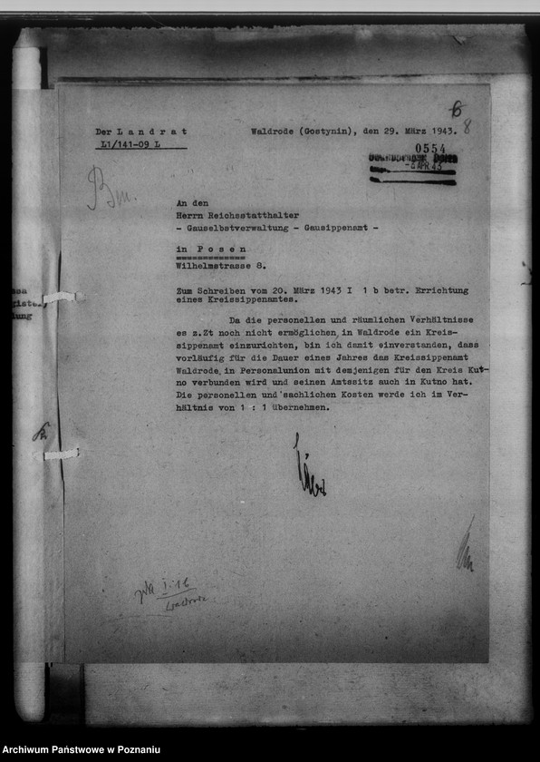 Obraz 12 z jednostki "[Korespondencja w sprawach organizacyjnych, sprawozdanie z działalności], Kreissippenamt Waldrode [Gostynin, województwo warszawskie]"