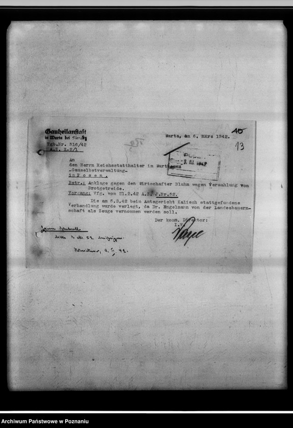 Obraz 17 z jednostki "Strafverfahren wegen Vermahlung von Brotgetreide - Gauheilanstalt Warta bei Sieradz."