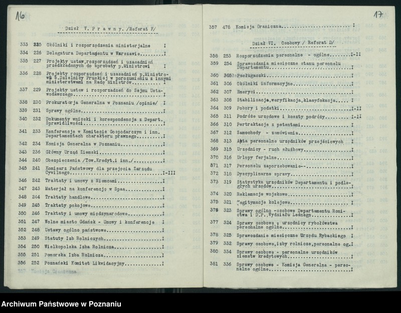 Obraz 12 z jednostki "Wykaz zdawczo-odbiorczy akt Departamentu Rolnictwa i Dóbr Państwowych byłego Ministerstwa byłej Dzielnicy Pruskiej przekazanych przez Ministerstwo Rolnictwa i R.R. do Archiwum Państwowego w Poznaniu. Tomów 878"