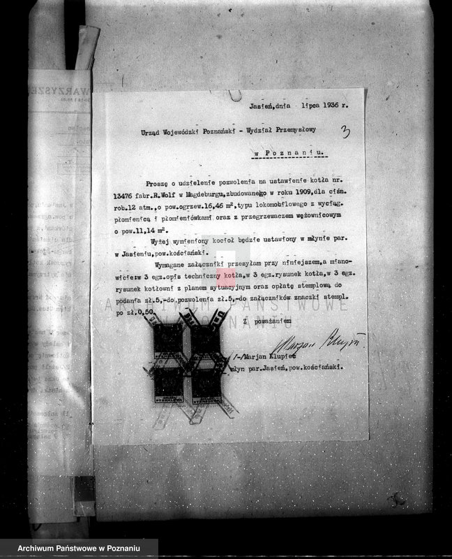 Obraz 6 z jednostki "Młyn parowy w Jasieniu pow. kościański własność M. Klupiec nr woj. kotła 3660"