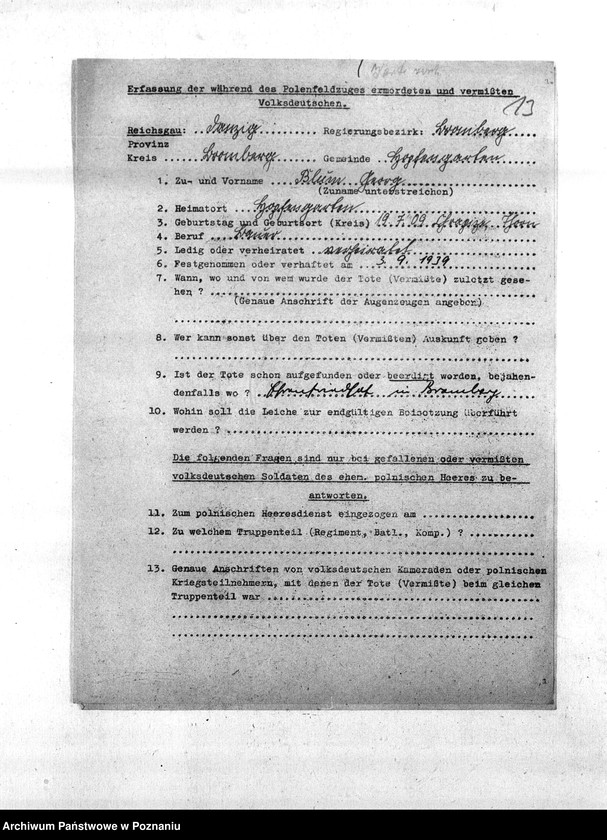 Obraz 17 z jednostki "Zgłoszenia zmarłych i zaginionych miejscowych Niemców w 1939 roku - powiat bydgoski"