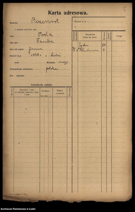 Obraz 7 z jednostki "[Spis ludności Łodzi] Rozenperl-Rozentan"