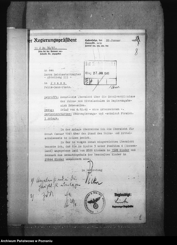 Obraz 12 z jednostki "Monatliche übersichten über die Schulverhältnisse- Regierungsbezirk Hohensalza (Inowrocław)"