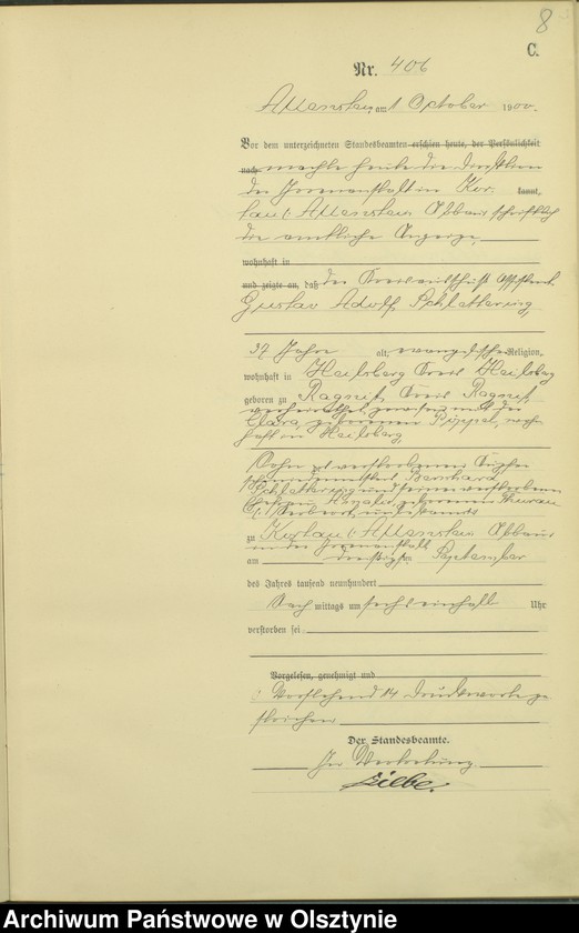 image.from.unit.number "Sterbe-Haupt-Register Tom II,Nr 400 - 522"