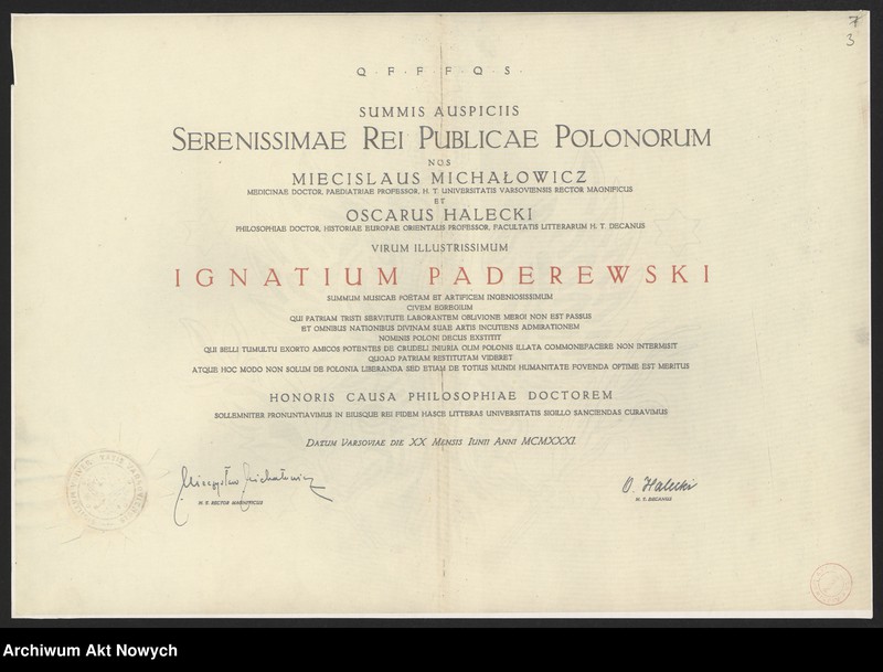 image.from.unit.number "Korespondencja dotycząca nadania dyplomów doktoratów honoris causa przez Uniwersytet Jagielloński, Uniwersytet Poznański i Uniwersytet Warszawski; Są 2 dyplomy: UW i UP - przechowywany oddzielnie (duży format)"