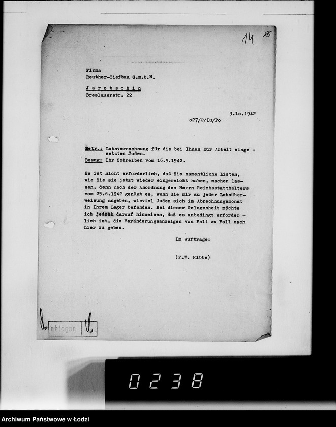 Obraz 17 z jednostki "Sonderkonto 12300. Arbeitsamt Hohensalza Lager:Amsee (Reuther- Tiefbau), Hohensalza Amsee, (Continentale Wasserwerk- Gesellschaft), Bahnhof Hohensalza (Otto Quast), Jakschitz (Otto Quast), Weidener Weiche, Reichsbahn (Otto Quast)."