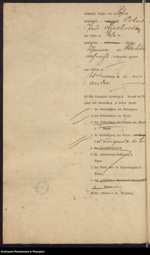 Obraz 4 z jednostki "Die von den Verlobten beigebrachten Urkunden zur Eheschliessung pro 1895"