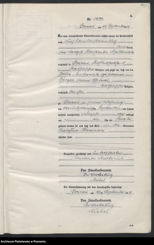 Obraz 13 z jednostki "Księga urodzeń odpis tom IV [Rejestr poboczny urodzeń]"