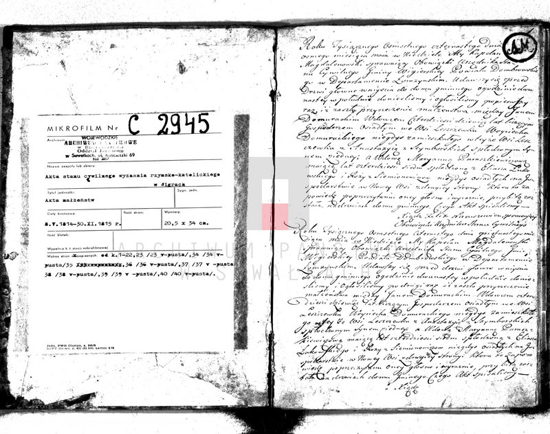 image.from.unit.number "Akta małżeństw gminy wigierskiey od 1-go maja 1814 do dnia ostatniego kwietnia 1815 roku"