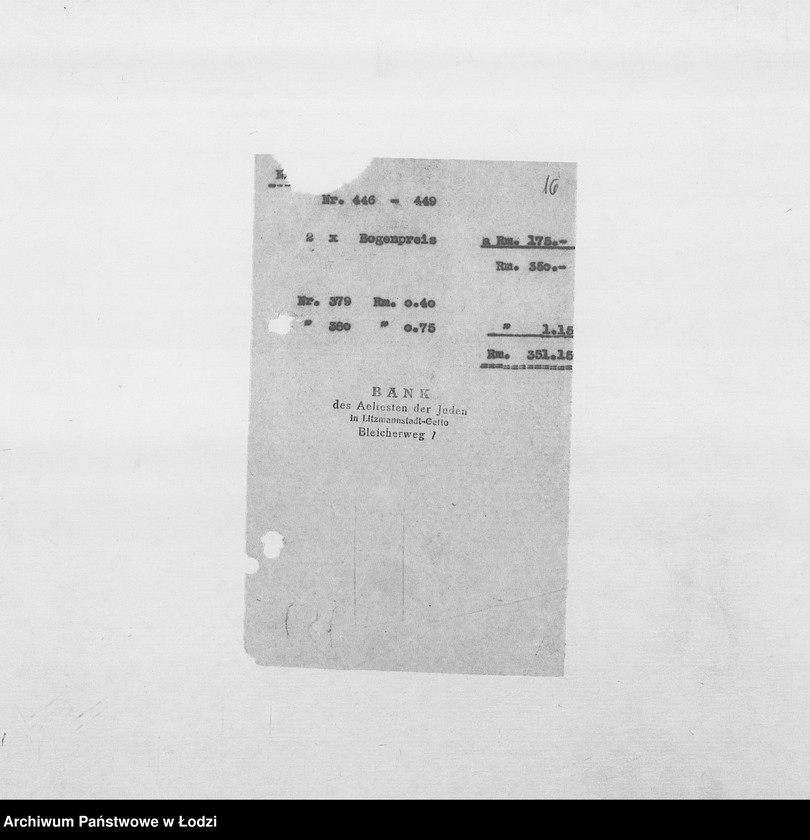 Obraz 19 z jednostki "Banken [Korespondencja PSŻ z GV i bankami niemieckimi w sprawie przekazów pieniężnych dla wsiedlonych do getta Żydów z Rzeszy]"