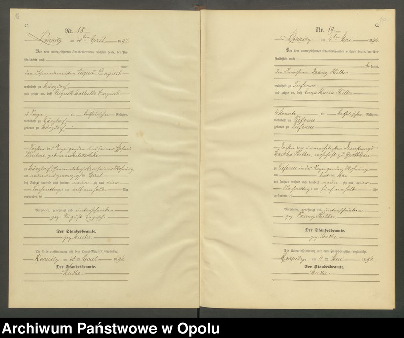 Obraz 12 z jednostki "Sterbe-Neben-Register Standesamts Koppitz pro 1894"
