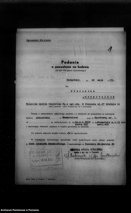 Obraz 5 z jednostki "/Zatwierdzenie budowy zakładu przemysłowego Rolniczej Spółki Olejarskiej Spółka z o. o. w Szamotułach/"