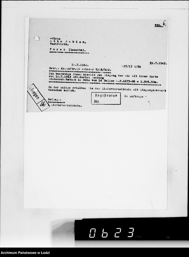 Obraz 11 z jednostki "[Korespondencja z urzędami, instytucjami i firmami] Lit.Fa-Fy."