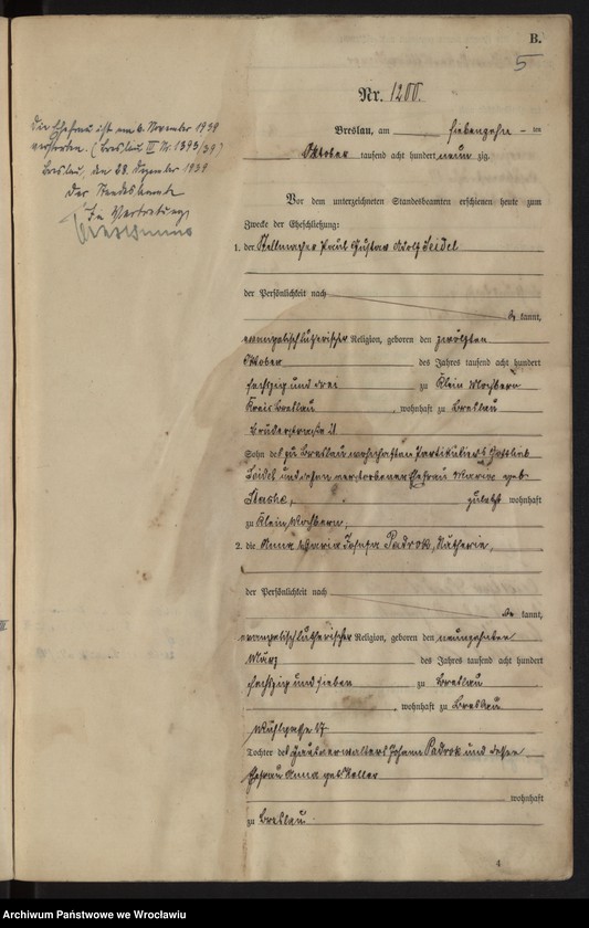 image.from.unit.number "Heiraths-Haupt-Register Breslau I 1890 Band 7"