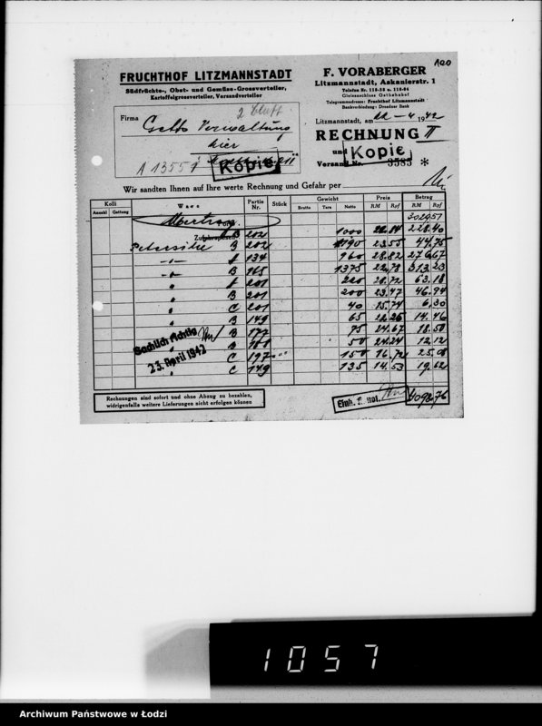 Obraz 19 z jednostki "Aufträge, [Lieferscheinen und Rechnungen] 13541-13600"