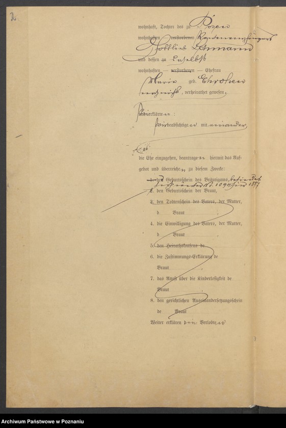 Obraz 4 z jednostki "Die von den Verlobten beigebrachten Urkunden zur Eheschliessung pro 1900"