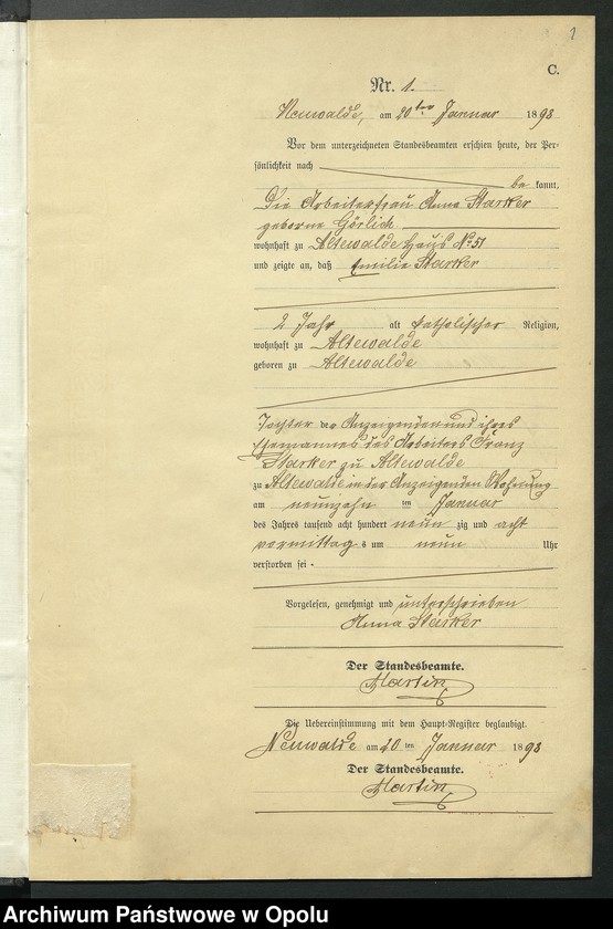Obraz 5 z jednostki "Sterbe-Neben-Register des Standesamts Altewalde pro 1898"