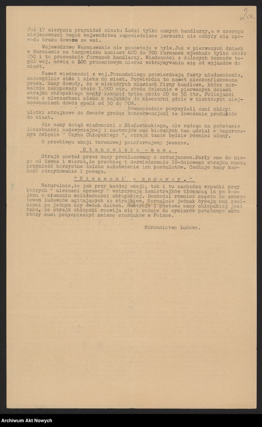 image.from.unit.number "Stronnictwo Ludowe, władze naczelne i okręgowe w Krakowie. Rezolucje, biuletyn strajkowy, materiał, wycinek prasowy"
