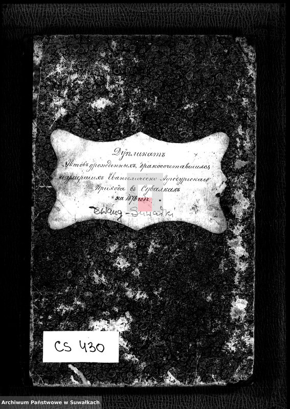 Obraz 2 z jednostki "Duplikat aktov uroždennych, brakosočetavšichsja i umeršich Evangeličesko-Augsburgskago prichoda v Suvalkach na 1878 g."