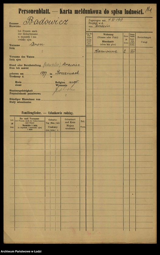 Obraz 16 z jednostki "[Spis ludności Łodzi] Bader - Beierlein"