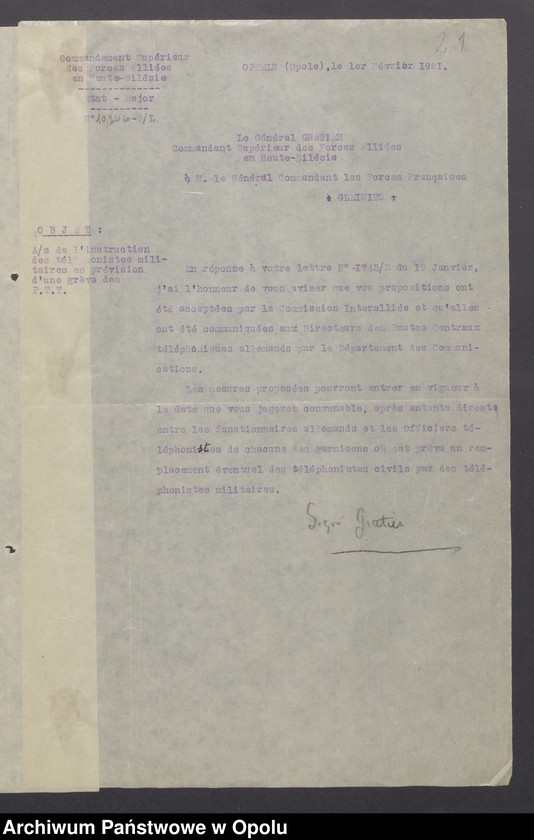 Obraz z jednostki "Sorties /Korespondencja własna wychodząca, pisma, zarządzenia, potwierdzenia telefoniczne/ 1.02.-13.04.1921"