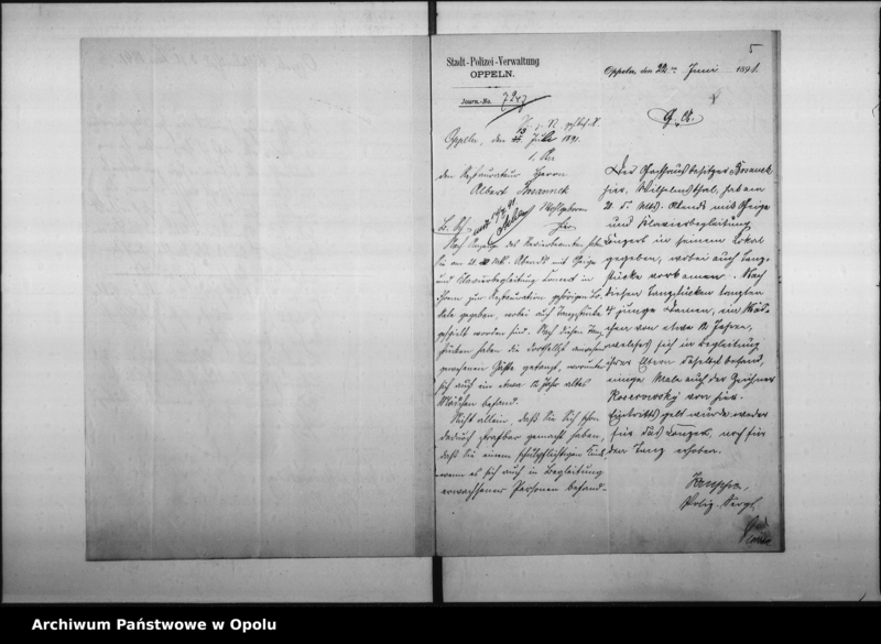 Obraz 8 z jednostki "Acta des Magistrats zu Oppeln betreffend den Schankwirthschaftsbetrieb im Hause No 8 Wilhelmstal durch Bosannek Vol: I"