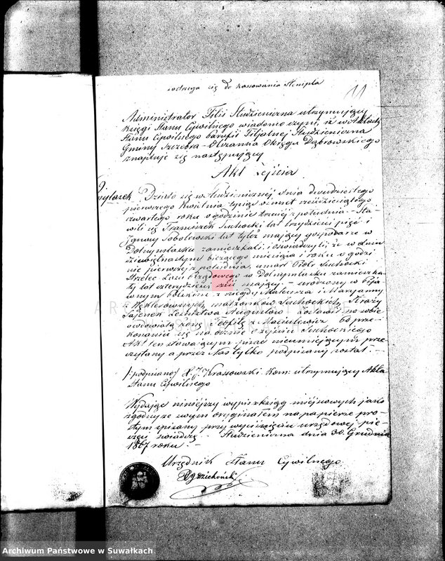 image.from.unit.number "Anneksa do Akt Zaślubionych Parafii Wigierskiej z Roku 1867."