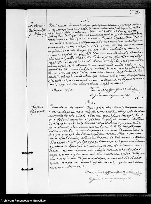 Obraz 20 z jednostki "Duplikat Aktov graždanskago sostojanîja o rodivšichsja, brakosočetavšichsja i umeršich Serejskago Evangeličesko-Reformatskogo prichada za 1904 god"