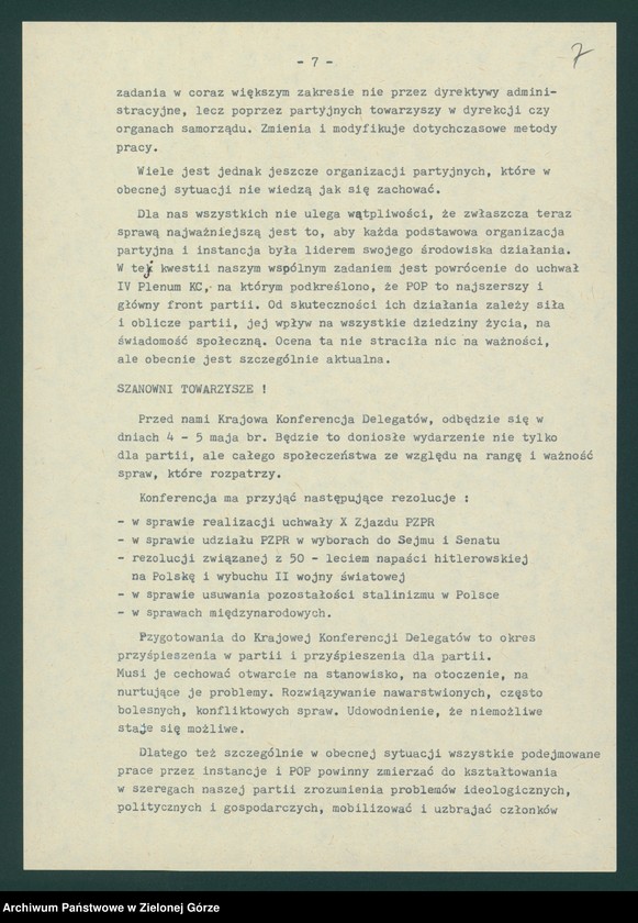 Obraz 9 z jednostki "Protokół z X plenarnego posiedzenia KW nt. Funkcjonowanie wojewódzkiej organizacji partyjnej w nowych warunkach politycznych. Załączniki. 14 kwietnia 1989"