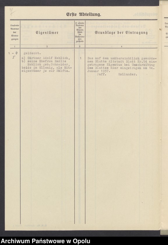 Obraz 9 z jednostki "Grund Akten das Grundbuchblatt (Altstadt 54) Zülz 1351 Besitzer: Adolf und Emilia Mehlich"