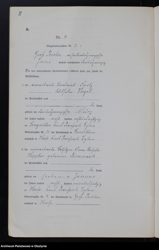 Obraz 10 z jednostki "Heiraths-Neben-Register Nr 1 - 8 [ Księga małżeństw - wtóropis ]"