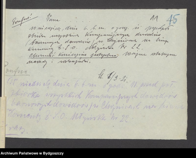 image.from.unit.number "Raporty Baonów do Komendy Powiatowej w Chojnicach o pracach oświatowych [wykładach i odczynach]"
