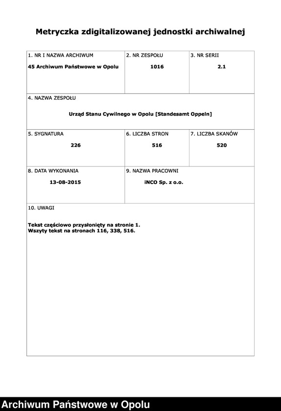 Obraz 2 z jednostki "Urząd Stanu Cywilnego Opole Księga Urodzeń Rok 1914 520-1033"
