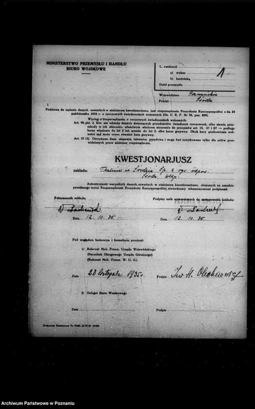 Obraz 5 z jednostki "Kwestionariusz tkalni Spółki z o.o. w Środzie"