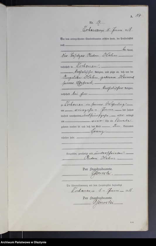 Obraz 19 z jednostki "Geburts-Neben-Register Nr 1 - 26"