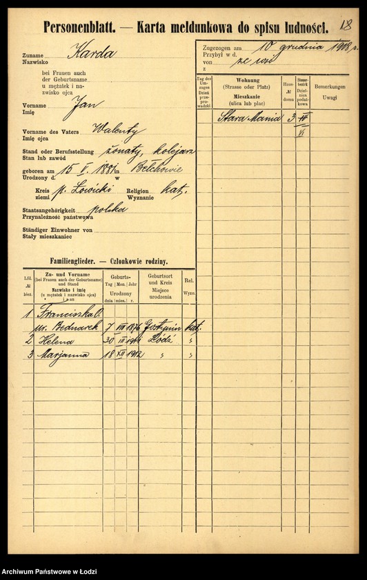 Obraz 20 z jednostki "[Spis ludności Łodzi] Karczmańska - Karnowski"