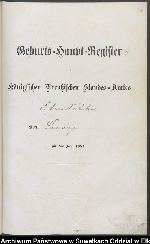 image.from.unit.number "Geburts-Haupt-Register des Königlich Preussischen Standes-Amtes Forstrevier Nicolaiken Kreis Sensburg für das Jahr 1883 [do 1887]"