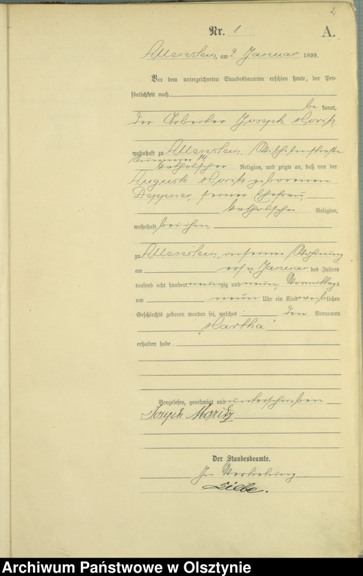 image.from.unit.number "Geburts-Haupt-Register Tom I,Nr 1 - 399"