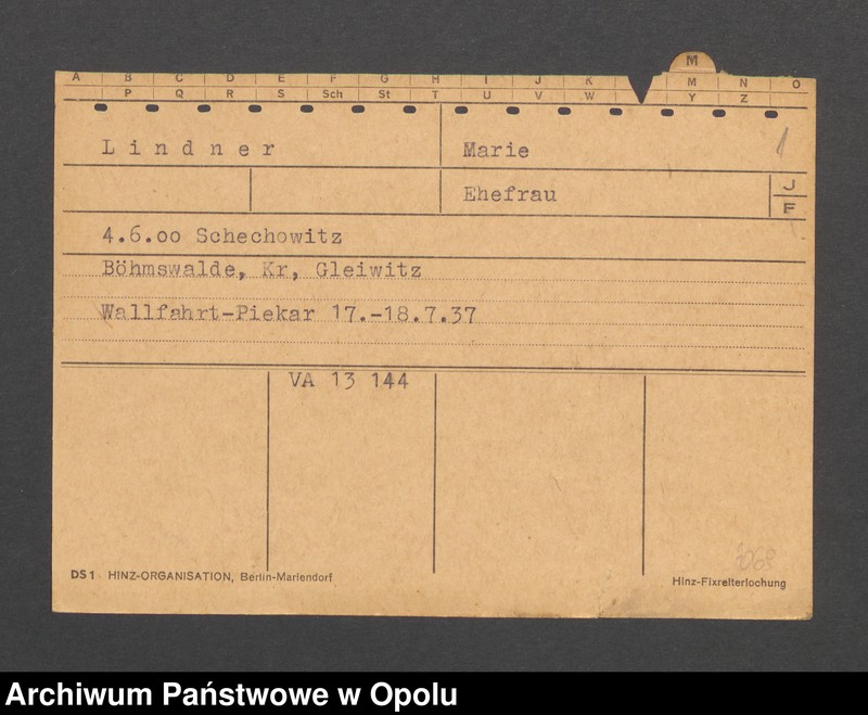 Obraz 3 z jednostki "[Lindner Marie, ur. 4.06.1900 r. Schechowitz]"