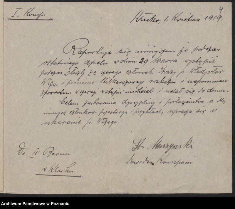 Obraz 7 z jednostki "Kampania Straży Ludowej w Kłecku IV Baon [Raporty]"