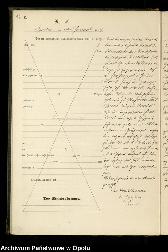 Obraz 19 z jednostki "Urząd Stanu Cywilnego w Opolu 1886 Rejestr zgonów Księga Miejscowa Nr 1 do 300"