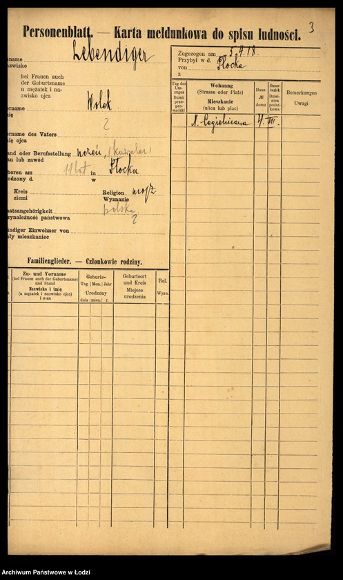 Obraz 5 z jednostki "[Spis ludności Łodzi] Lebendiger - Löffler"
