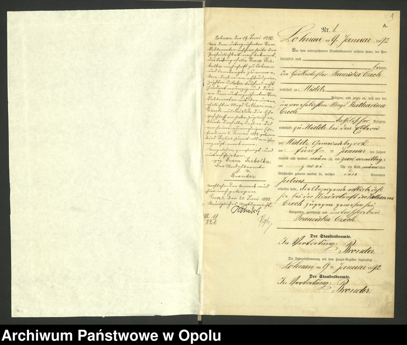 Obraz z jednostki "Urząd Stanu Cywilnego Łany Księga urodzeń rok 1892"