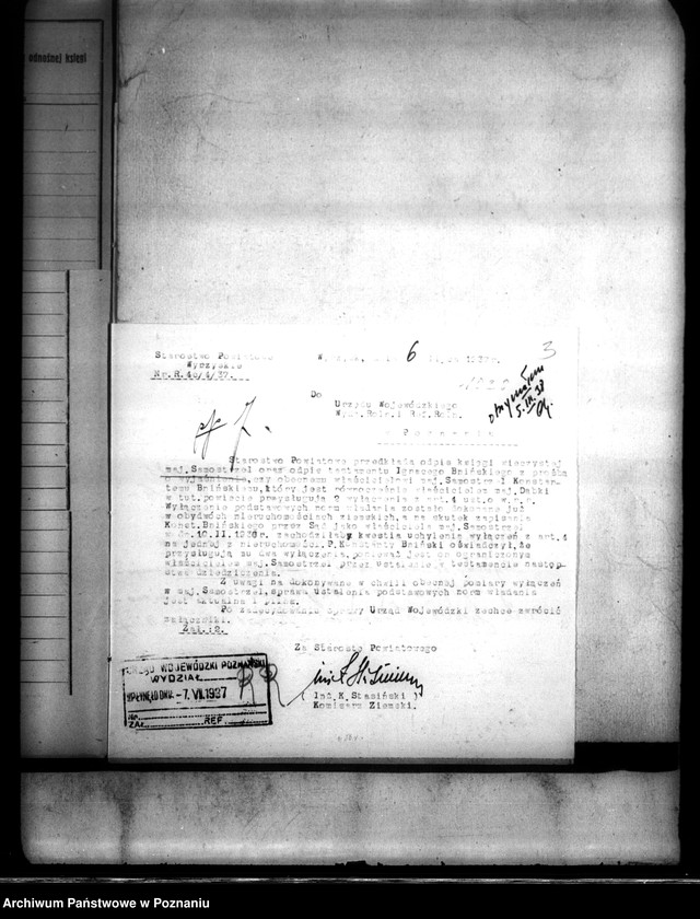 Obraz 7 z jednostki "Wyłączenie z art.. 4 ustawy o wykonaniu reformy rolnej z majątku Samostrzel i Dąbki powiatu wyrzyskiego własność Konstantyna Bnińskiego"