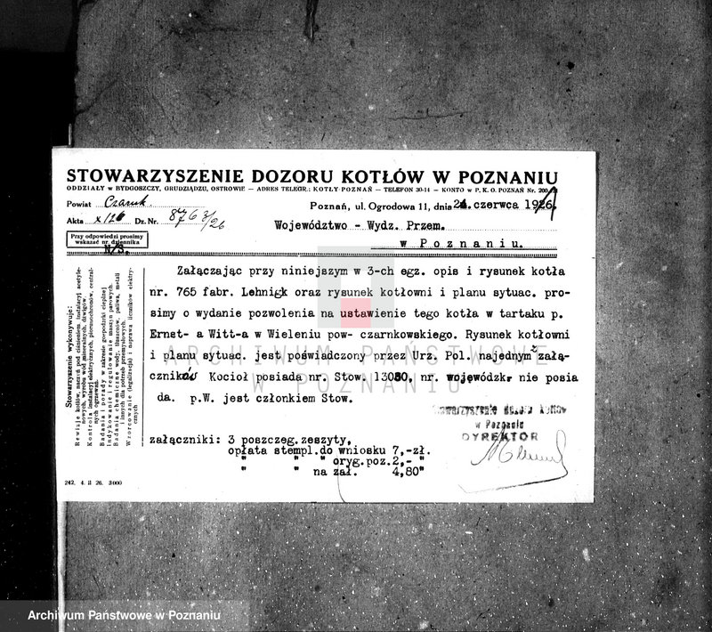 Obraz 5 z jednostki "Tartak E. Witta w Wieleniu pow. czarnkowski kocioł nr woj. 633"