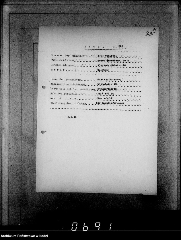 Obraz 15 z jednostki "J.[uden] 391-405 [Wnioski Żydów z Getta o zwrot należności za pracę lub towar wzięty na kredyt]"