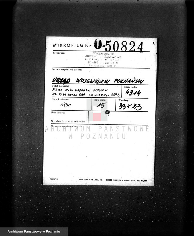 Obraz 2 z jednostki "Firma W. St. Radomski Pleszew nr fabr kotła 588, nr woj. kotła 4593"